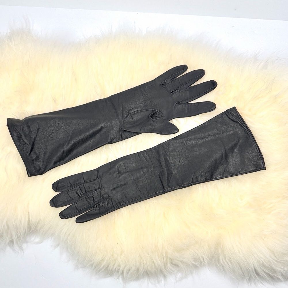Vintage Long Washable Leather Gloves Dark Brown Silk Lining Made in France 7 1/2